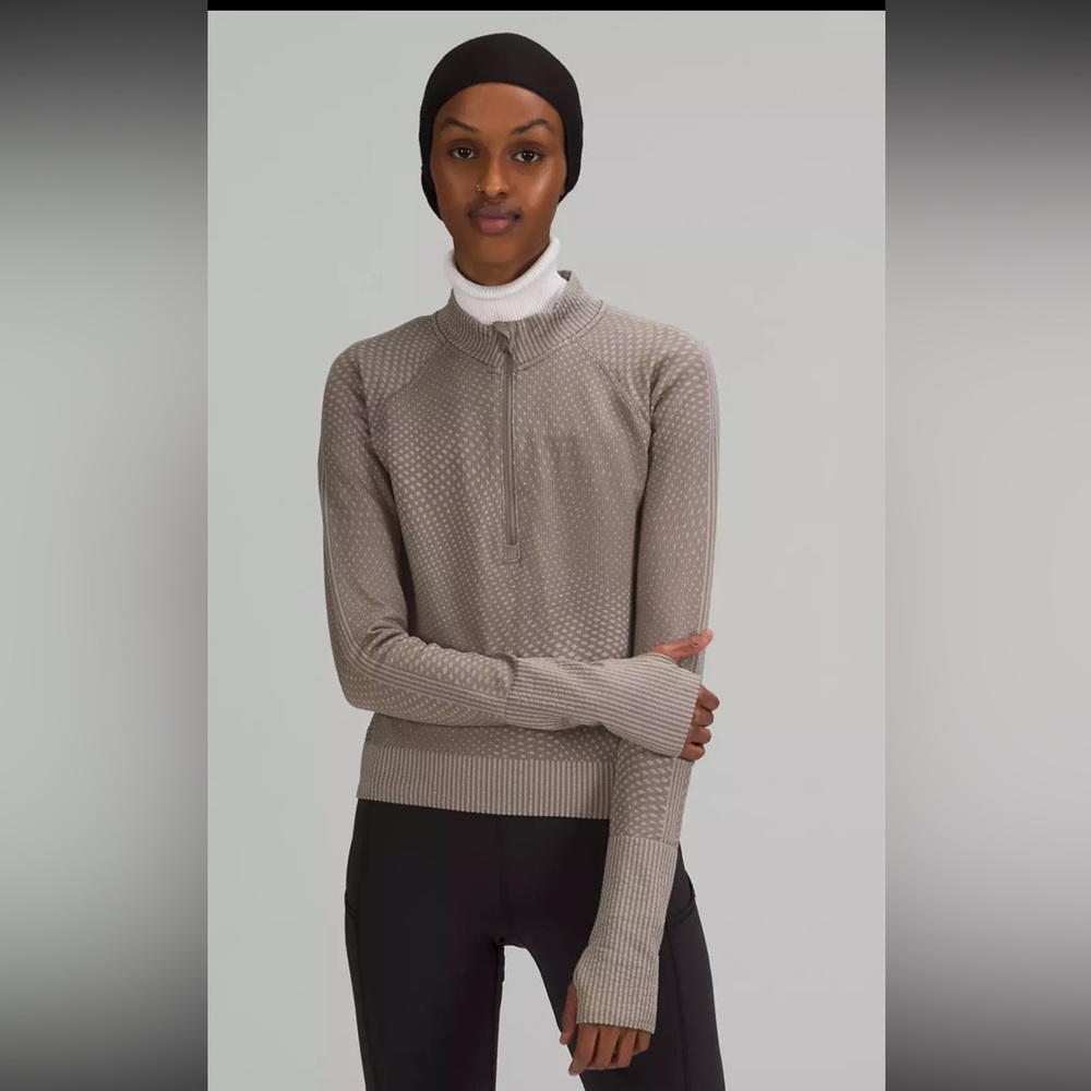 Lululemon Rest Less Cropped Half Zip Top Size 12 Grid Warp Rover Raw Linen